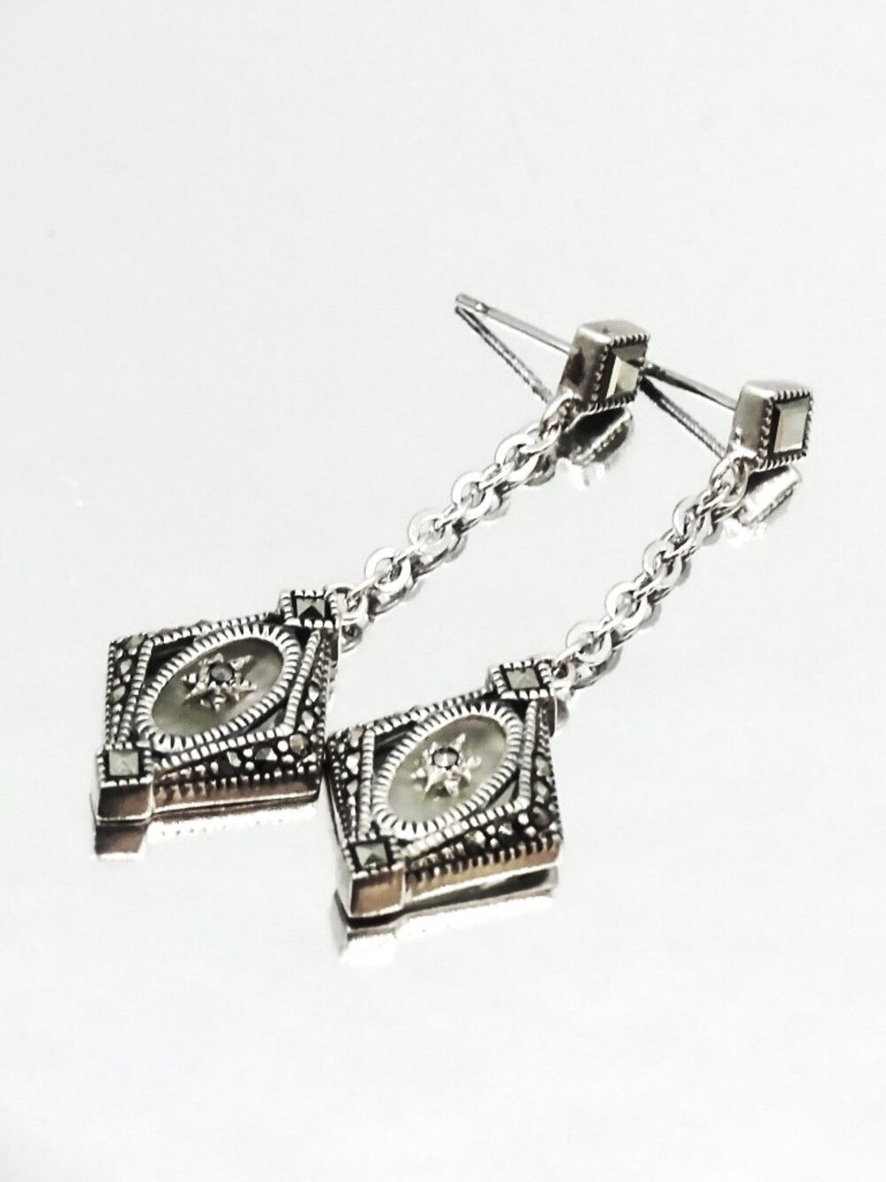 JUDITH JACK Sterling Silver Camphor Glass & Marcasite Dangle Earrings